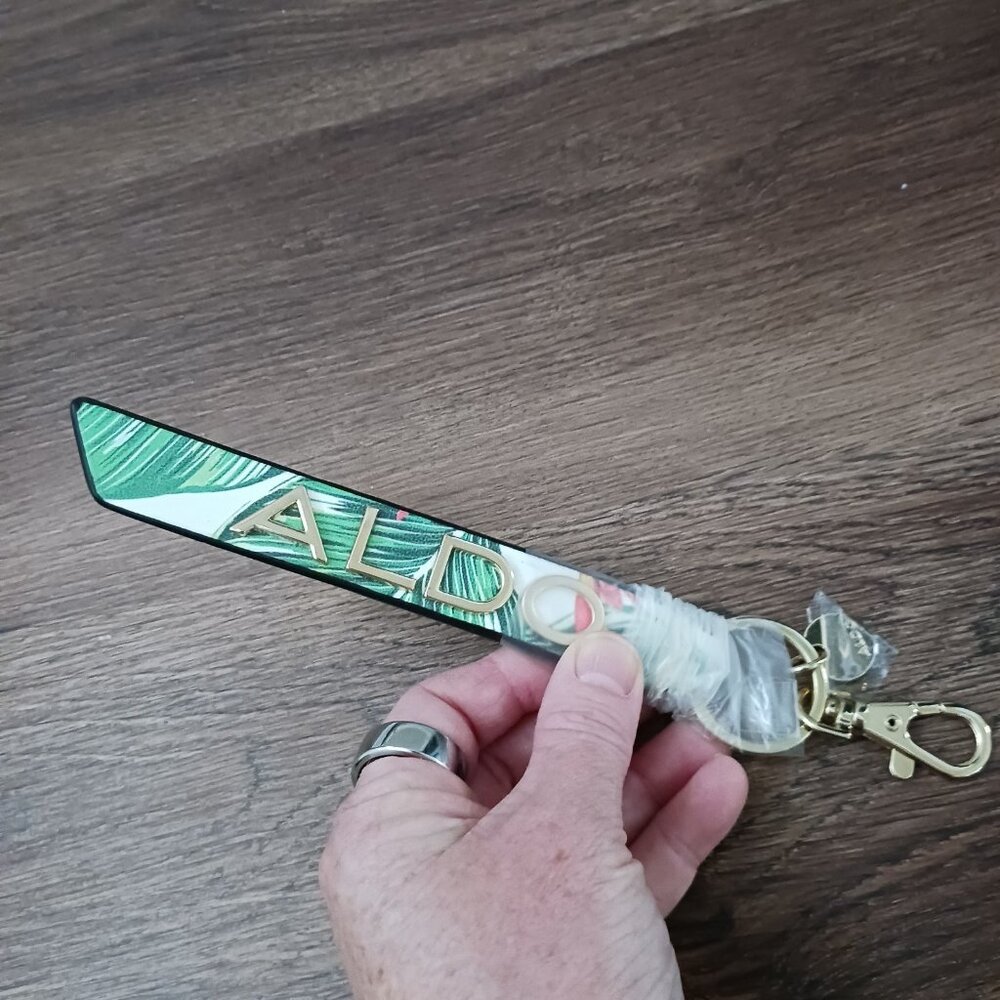 ALDO Palm Leaf Tropical Keychain Fob Gold Tone 6" Long